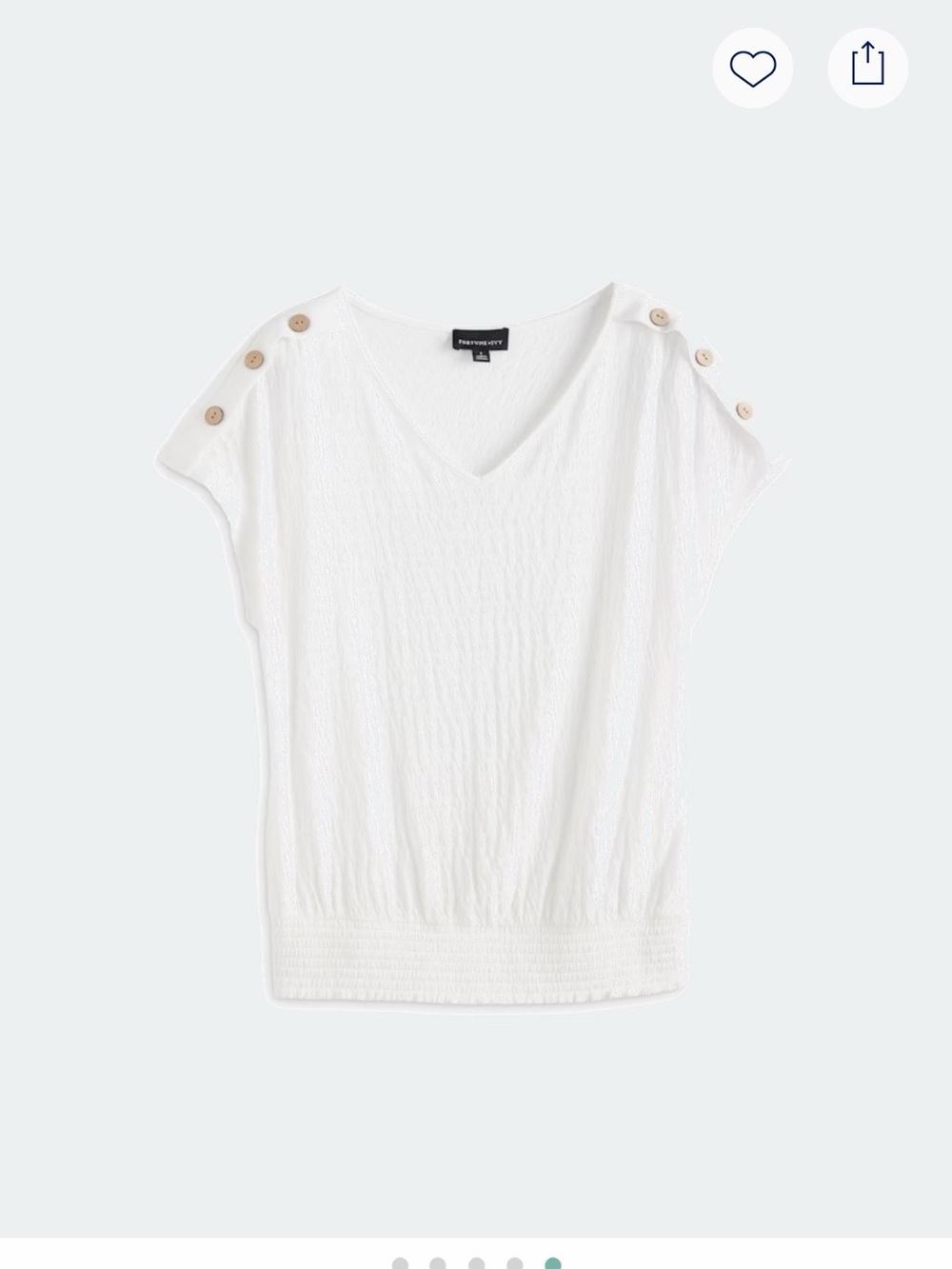 Textured White Button-Shoulder Tunic Top - Picture 6 of 9
